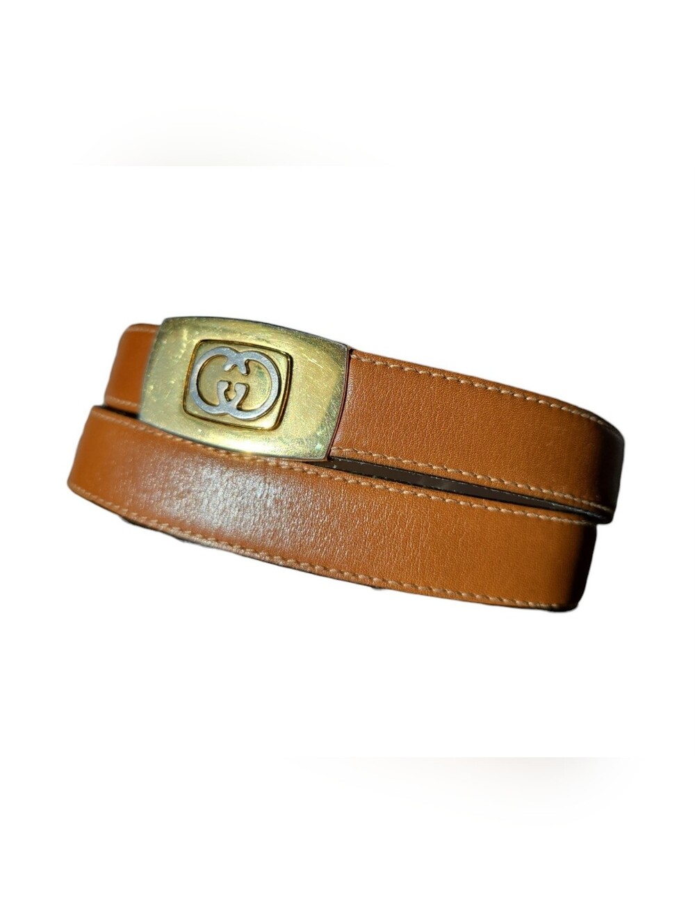 Vintage Gucci Belt Buckle gold & silver interlocking GG buckle, unbranded Belt